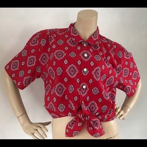 Liz Wear Western Red Bandana Pearl Button Shirt